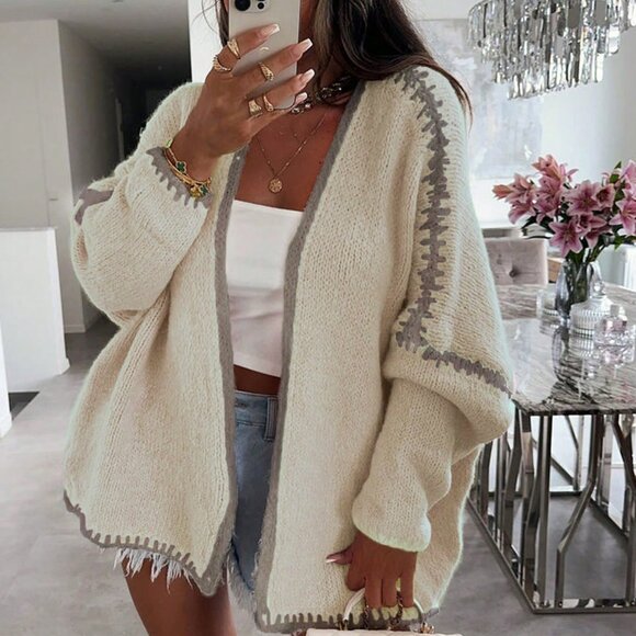 Apricot Casual Women's Colorblock Loose Long Sleeve Cardigan - Picture 1 of 4